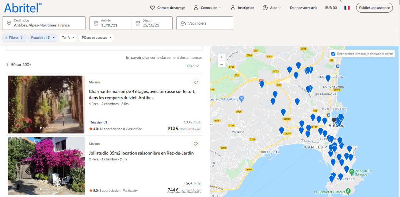 page recherche logement abritel