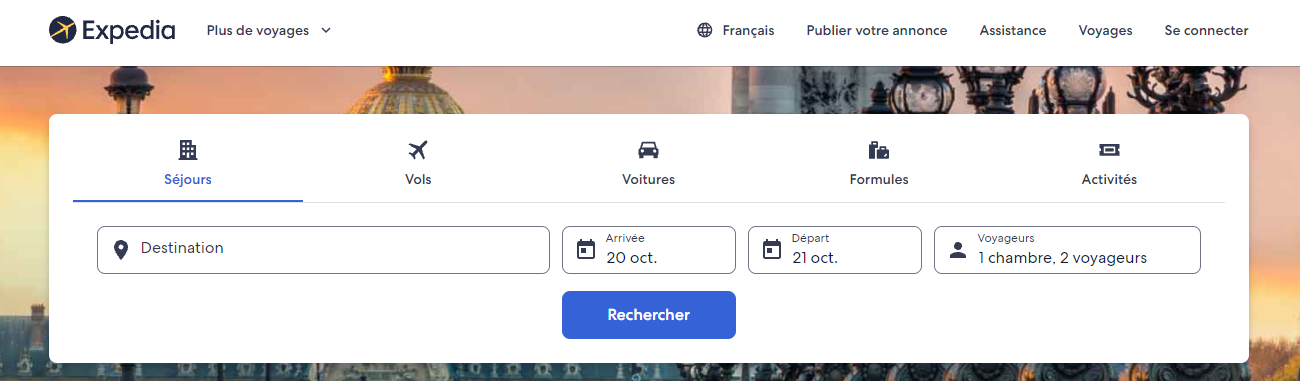 Page d'accueil Expedia